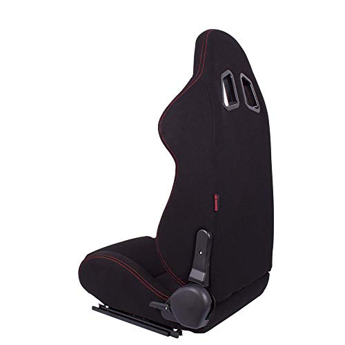 MODAUTO Asiento Deportivo Coche,Semibaquet Ajustable,de Tela,Adaptable para Coches,Ríeles incluidos,Conductor y Pasajero, para Coche y Simulador de Conducción,Modelo N190L,Negro y Cosutra Roja U