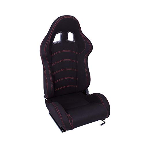 MODAUTO Asiento Deportivo Coche,Semibaquet Ajustable,de Tela,Adaptable para Coches,Ríeles incluidos,Conductor y Pasajero, para Coche y Simulador de Conducción,Modelo N190L,Negro y Cosutra Roja U