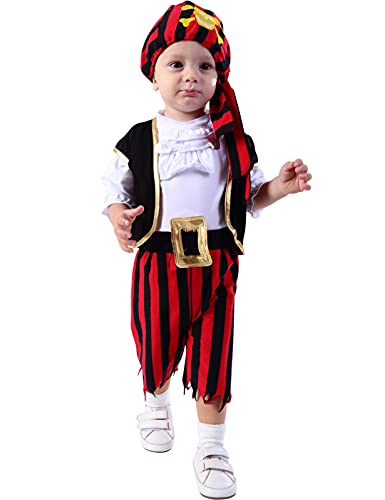 MOMBEBE COSLAND Bebés Pirata Ropa Conjunto Disfraz Carnaval Disfraz Varones Blanco 18-24 Meses