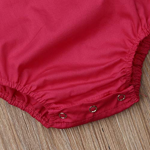 Mono Casual Verano Bebé Recién Nacido Niños Pantalones de Peto Mono Elegante sin Manga de Espalda Abierta Mono a Rayas o Color Sólido con Correa Ajustable para Bebé de 0 a 3 Años (Rojo, 6-12 Meses)