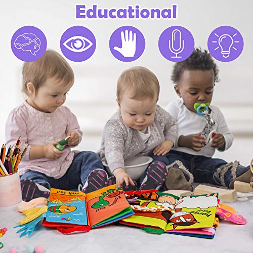 MOOKLIN ROAM Libros de Tela Blandos para Bebé, 2pcs Grande Libros De Colas Sensoriales Suave 3D, Aprendizaje y Educativo Juguete para Bebé Recién Nacido Niños(Cachorro + Vaca)