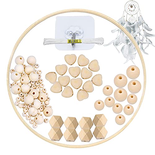 Móvil de Madera Natural Kit, Móvil Cuna Bebé Madera, Bolas de Campana de Viento de Cuentas de Madera para Decoración del Hogar, Juguetes para Niños Decoración de Regalo（90Piezas）