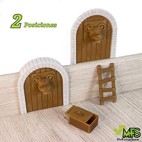 Myfuturshop® Ratoncito Pérez Puerta mágica, Caja para el Diente, Escalera, 4 certificados de Diente Limpio y 2 Marcos para Poner la Puerta a Varias Alturas. Regalo Original para niño y niña. (Marrón)