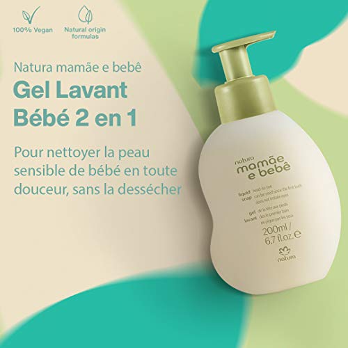 NATURA - Gel de Baño Suave para Cuerpo y Cabello Mamae e Bebe - Para la Higiene del Bebé - Limpia Suavemente - Dermatológicamente Probado - Aprobado por los Pediatras - 100% Vegano - 200 ml