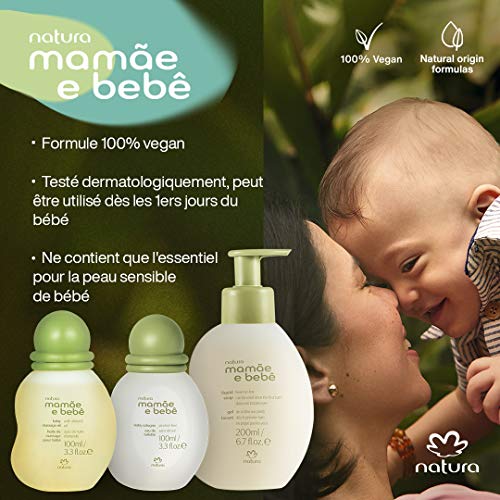 NATURA - Gel de Baño Suave para Cuerpo y Cabello Mamae e Bebe - Para la Higiene del Bebé - Limpia Suavemente - Dermatológicamente Probado - Aprobado por los Pediatras - 100% Vegano - 200 ml