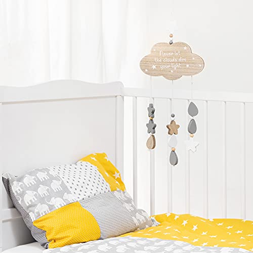 Navaris Nube Colgante de Pared Infantil - Guirnalda de Madera para habitación Juvenil de niño niña bebé - Adornos Infantiles de Nubes y Estrellas