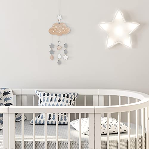 Navaris Nube Colgante de Pared Infantil - Guirnalda de Madera para habitación Juvenil de niño niña bebé - Adornos Infantiles de Nubes y Estrellas