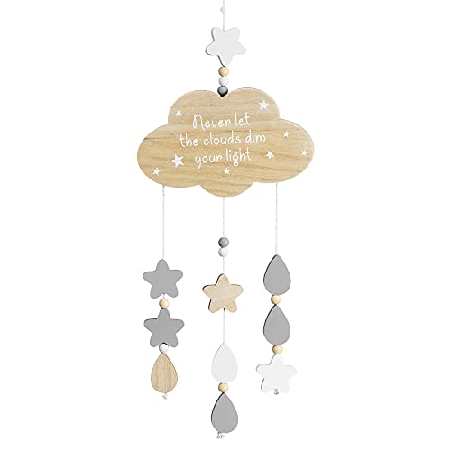 Navaris Nube Colgante de Pared Infantil - Guirnalda de Madera para habitación Juvenil de niño niña bebé - Adornos Infantiles de Nubes y Estrellas