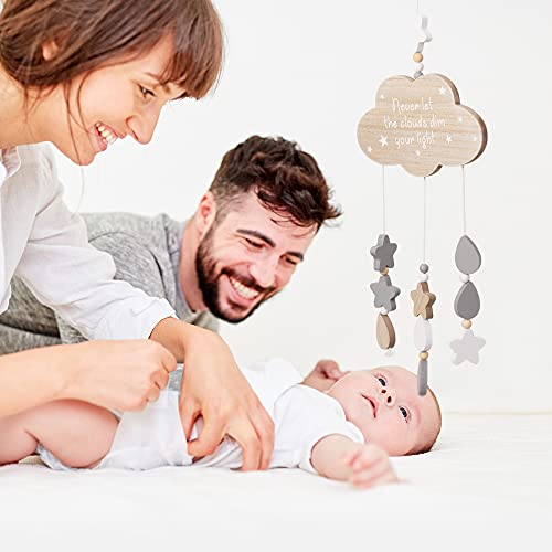 Navaris Nube Colgante de Pared Infantil - Guirnalda de Madera para habitación Juvenil de niño niña bebé - Adornos Infantiles de Nubes y Estrellas