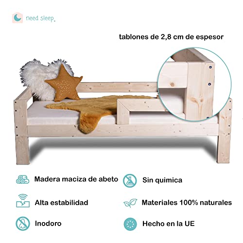 NeedSleep® cama infantil niño | 140x70 160 x80 180x90 | cama juvenil | cama bebe | barrera cama | montessori cama niña cama niño | cama de madera | camas individuales (180x90 cm)