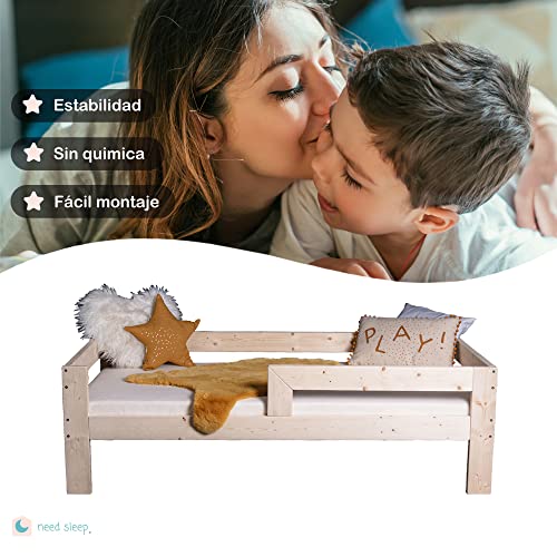 NeedSleep® cama infantil niño | 140x70 160 x80 180x90 | cama juvenil | cama bebe | barrera cama | montessori cama niña cama niño | cama de madera | camas individuales (180x90 cm)