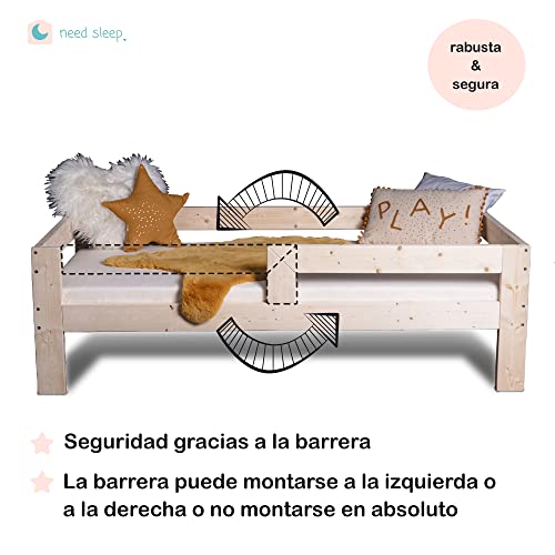 NeedSleep® cama infantil niño | 140x70 160 x80 180x90 | cama juvenil | cama bebe | barrera cama | montessori cama niña cama niño | cama de madera | camas individuales (180x90 cm)