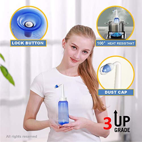 Neti Pot -Nasal Wash 300ml lavado nasal botella con 40 paquetes de sal, Lavado Nasal Irrigación Nasal Para Adultos & Niños，Frasco de pulverización + bolsa de almacenamiento