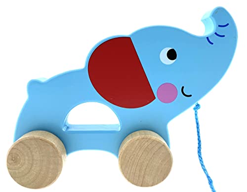 Neu RB&G Juguete para arrastrar a partir de 1 año | Dulce peluche de madera | Juguete para bebé de elefante de madera para apretar | Animales de arrastre de madera a partir de 1 año