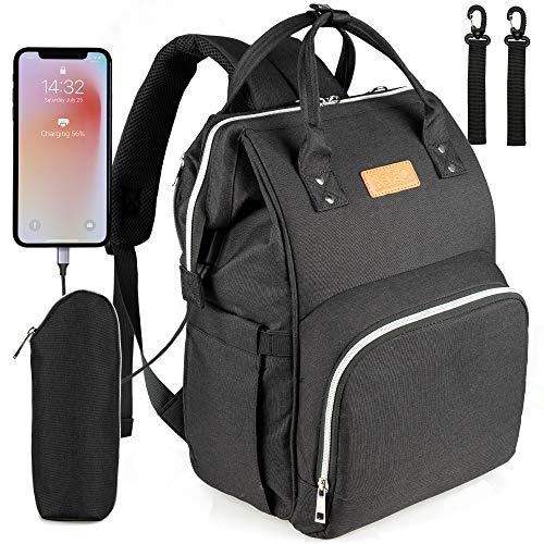 NEVEQ Mochilas de Pañales para Bebé, Maternal Bolso Multifuncional con USB de Viaje, Gran Capacidad, Impermeable (Negro)