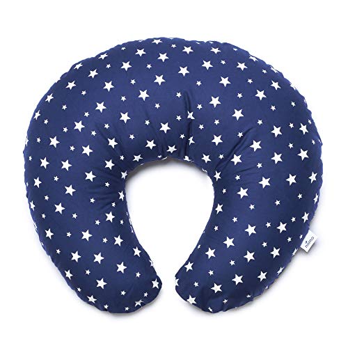 Niimo Cojin Lactancia Bebè Funda Cojin 100% Algodòn Extraíble y Lavable Almohada Multifuncional para Madre y Bebé Relleno de Fibra de Poliéster (Azul-Estrella Blanca)