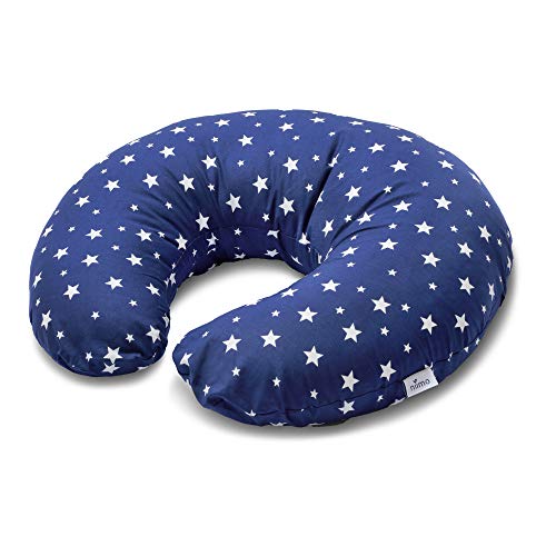 Niimo Cojin Lactancia Bebè Funda Cojin 100% Algodòn Extraíble y Lavable Almohada Multifuncional para Madre y Bebé Relleno de Fibra de Poliéster (Azul-Estrella Blanca)