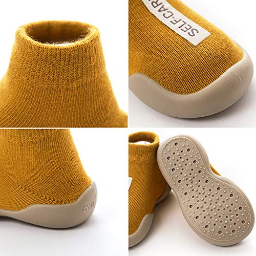 Niños Zapatos de Primeros Pasos Antideslizante Bebé Zapatos de Casa Diarios Suave Elástico Calcetines-Zapatos Zapatillas Suela Blanda Cómodo Gris, 20/21