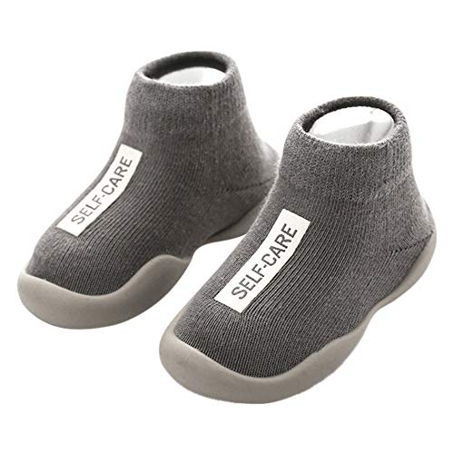 Niños Zapatos de Primeros Pasos Antideslizante Bebé Zapatos de Casa Diarios Suave Elástico Calcetines-Zapatos Zapatillas Suela Blanda Cómodo Gris, 20/21