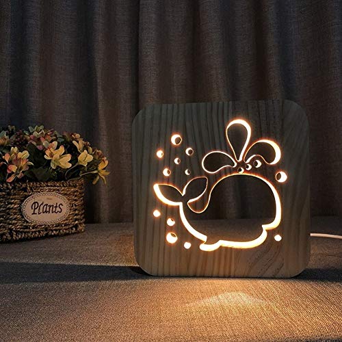 No Logo ZANGAO Dog LED USB - Luz nocturna de madera con diseño de pata de gato con cabeza de lobo para habitación en 3D, madera, A