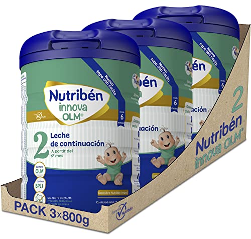 Nutribén Pack Innova 2 - Leche en Polvo de Continuación para Bebés - de 6 a 12 meses - 3 x 800g con Cacito Dosificador Incluído, Variado