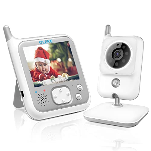 OLEKE Monitor de Bebé con Cámara 3.2" LCD Vigilabebés Inteligente Conversación Bidireccional Función VOX Visión Nocturna Apoyo 8 Lenguas Despertador Sensor de Temperatura con 8 Nanas