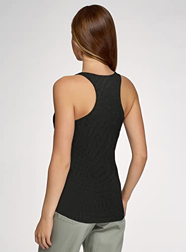 oodji Ultra Mujer Camiseta de Tirantes Estampada de Algodón, Negro, ES 40 / M