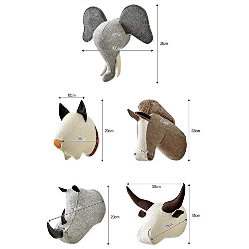 ORTUH Decoración De Pared con Cabeza De Animal En 3D, Lindos Juguetes para Colgar En La Pared De Peluche para Habitación De Niños, Decoración De Pared De Guardería De Animales, Elefante