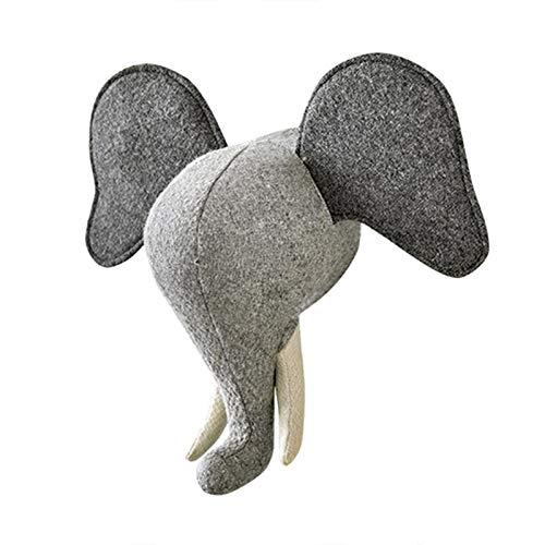 ORTUH Decoración De Pared con Cabeza De Animal En 3D, Lindos Juguetes para Colgar En La Pared De Peluche para Habitación De Niños, Decoración De Pared De Guardería De Animales, Elefante