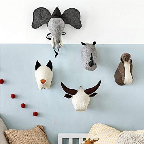 ORTUH Decoración De Pared con Cabeza De Animal En 3D, Lindos Juguetes para Colgar En La Pared De Peluche para Habitación De Niños, Decoración De Pared De Guardería De Animales, Elefante