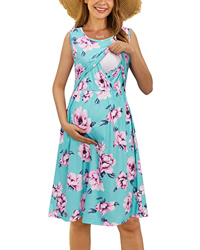 OUGES Vestido de Maternidad para Mujer Vestido de Lactancia sin Mangas Vestidos Casuales para Embarazadas Algodón con Bolsillos（Floral01，XL）