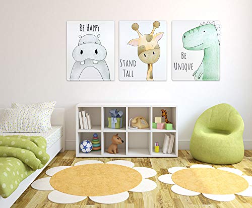 Pack 3 Tríptico cuadros con marco decorativos de lienzo impreso infantiles para decoración pared habitación dormitorio niños con bastidor de madera - 3 cuadros tamaño 40x50cm (Be Happy)