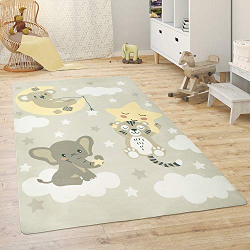 Paco Home Alfombra para Habitación Infantil Juegos Bebé Animales Arco Iris Corazón, tamaño:120x160 cm, Color:Beige