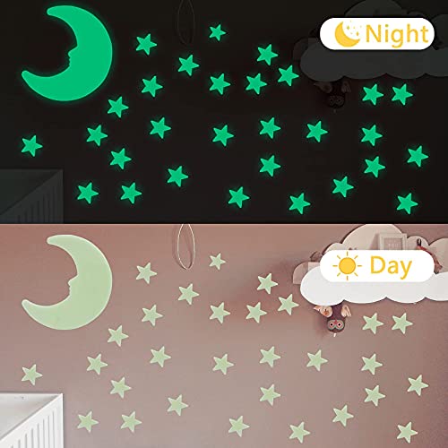 Pegatinas Infantiles 3D, CAYUDEN 201 pcs Estrellas Fluorescentes para Techo Vinilos Infantiles Estrellas Pegatinas de pared 3D con Luna Decoraciones de Pared Pegatinas Niños para Bebé, Dormitorios