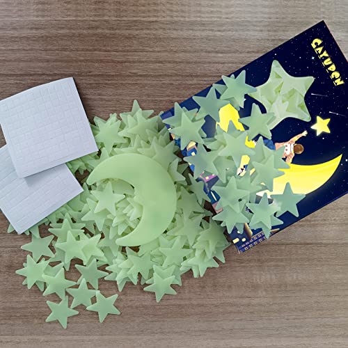 Pegatinas Infantiles 3D, CAYUDEN 201 pcs Estrellas Fluorescentes para Techo Vinilos Infantiles Estrellas Pegatinas de pared 3D con Luna Decoraciones de Pared Pegatinas Niños para Bebé, Dormitorios