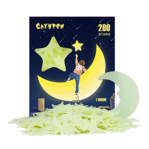 Pegatinas Infantiles 3D, CAYUDEN 201 pcs Estrellas Fluorescentes para Techo Vinilos Infantiles Estrellas Pegatinas de pared 3D con Luna Decoraciones de Pared Pegatinas Niños para Bebé, Dormitorios