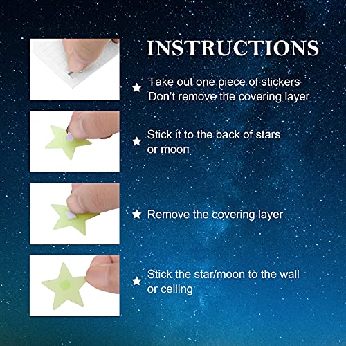 Pegatinas Infantiles 3D, CAYUDEN 201 pcs Estrellas Fluorescentes para Techo Vinilos Infantiles Estrellas Pegatinas de pared 3D con Luna Decoraciones de Pared Pegatinas Niños para Bebé, Dormitorios