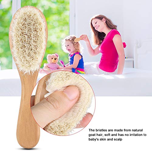 Peine de pelo de cabra natural suave para bebé con mango de madera, respetuoso con el medio ambiente, cuidado diario para niños pequeños