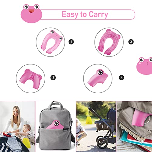 Pejoye Adaptador WC Niños, Adaptador para Inodoro para Niños, WC Portatil Niños, Plegable Reductor WC para Viaje para Niños y Niñas, con 1 Bolsa de Transporte, Rana Rosa