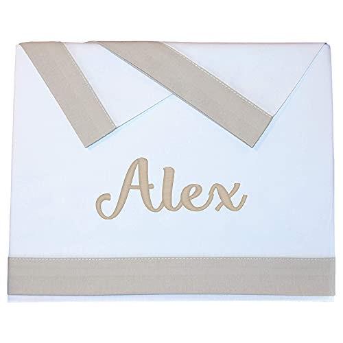 Pekebaby Tríptico Sábanas Algodón de bebé Minicuna (50 x 80 cm) Personalizadas con Nombre Bordado Lino