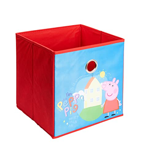 Peppa Pig – Caja de almacenamiento infantil con tapa para habitación de los niños, ideal para estantería Kallax, color rojo, 28 x 28,5 x 28,5 cm