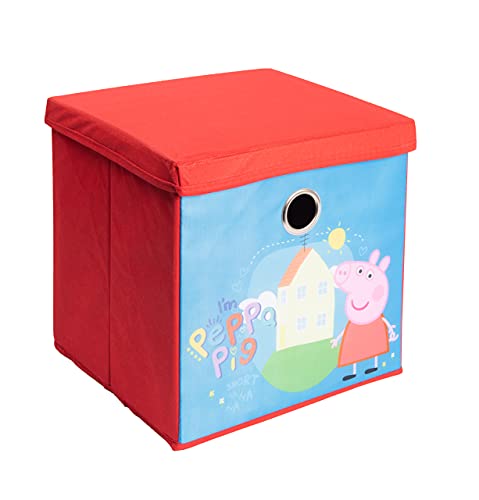 Peppa Pig – Caja de almacenamiento infantil con tapa para habitación de los niños, ideal para estantería Kallax, color rojo, 28 x 28,5 x 28,5 cm