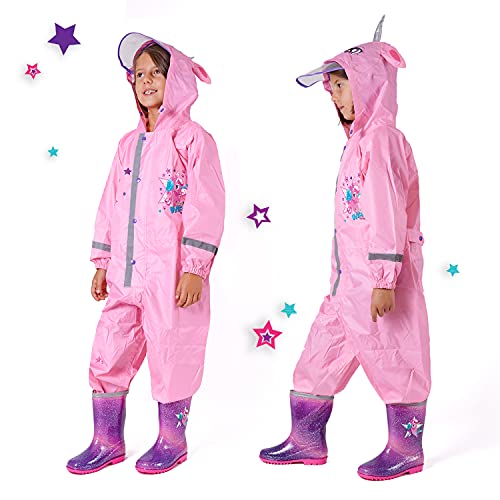 PERLETTI Traje de Lluvia para Bebé Niña 3/8 Años Rosa y Turquesa - Kway Bebé Sirena y Unicornio Ligero y Resistente - (Unicornio, M)