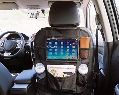 Piku on the Go - Protector de asiento para coche con organizador trasero con soporte de tablet iPad transparente