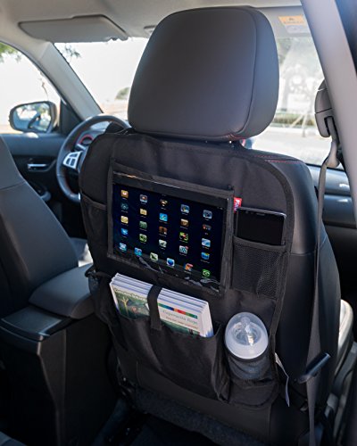 Piku on the Go - Protector de asiento para coche con organizador trasero con soporte de tablet iPad transparente