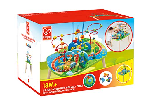 Pista mesa aventura selvática de Hape, mesa de actividades infantil con accesorios, imágenes de escenas africanas, mesa de tamaño infantil para jugar solo o en grupo