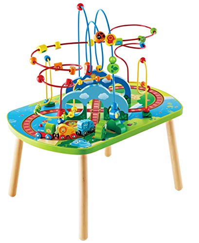 Pista mesa aventura selvática de Hape, mesa de actividades infantil con accesorios, imágenes de escenas africanas, mesa de tamaño infantil para jugar solo o en grupo