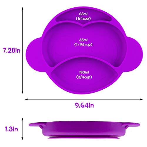 Placa de succión de silicona para niños pequeños – Placa dividida de entrenamiento de autoalimentación, plato y tazón para bebés y niños