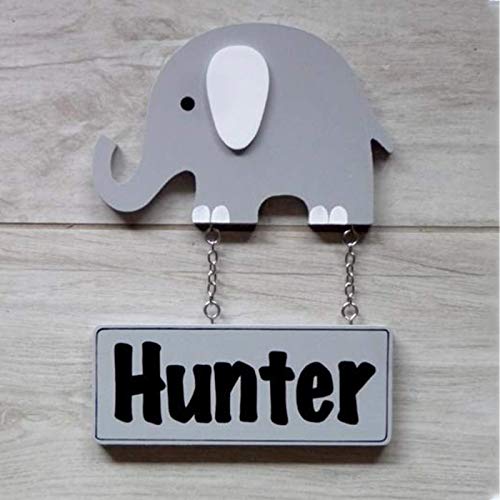 Placa Decorativa para Puerta Infantil Personalizada con tu Nombre y con Forma de Animales (Elefante)