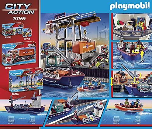 PLAYMOBIL City Action 70769 Gran Buque Portacontenedores con Barco Aduanero , A partir de 4 años